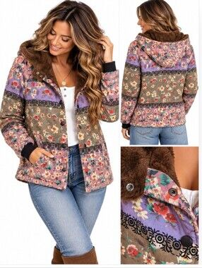 Cellabie Floral Faux Fur Lined Hooded Jacket XL
